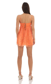 Sequin Floral Babydoll Dress in Orange